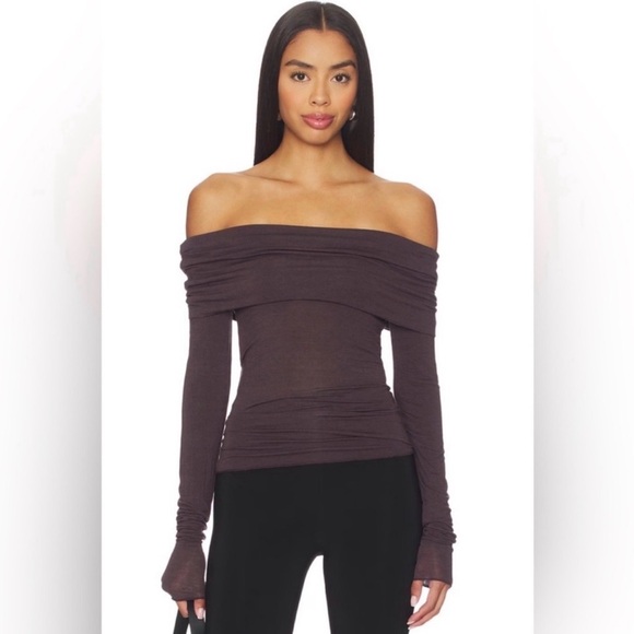 SKIMS Tops - SKIMS Sheer Modal Off The Shoulder Long Sleeve in Phoenix
